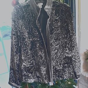 Chico's Black Furry Textured Open-Front Jacket